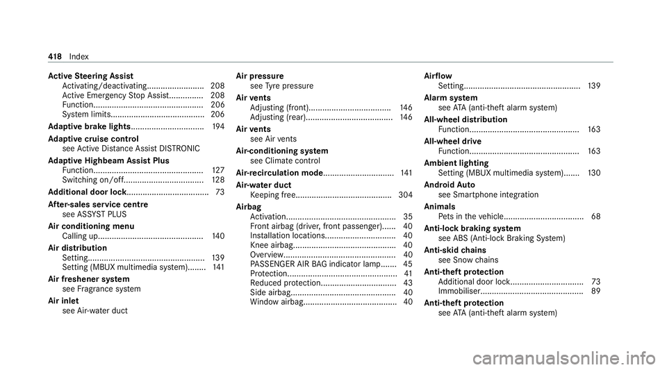 MERCEDES-BENZ EQC SUV 2021 Owners Manual Ac
tive Steering Assist
Ac tivating/deactivating......................... 208
Ac tive Emergency Stop Assis t............... 208
Fu nction................................................ 206
Sy stem li MERCEDES-BENZ EQC SUV 2021 Owners Manual Ac
tive Steering Assist
Ac tivating/deactivating......................... 208
Ac tive Emergency Stop Assis t............... 208
Fu nction................................................ 206
Sy stem li