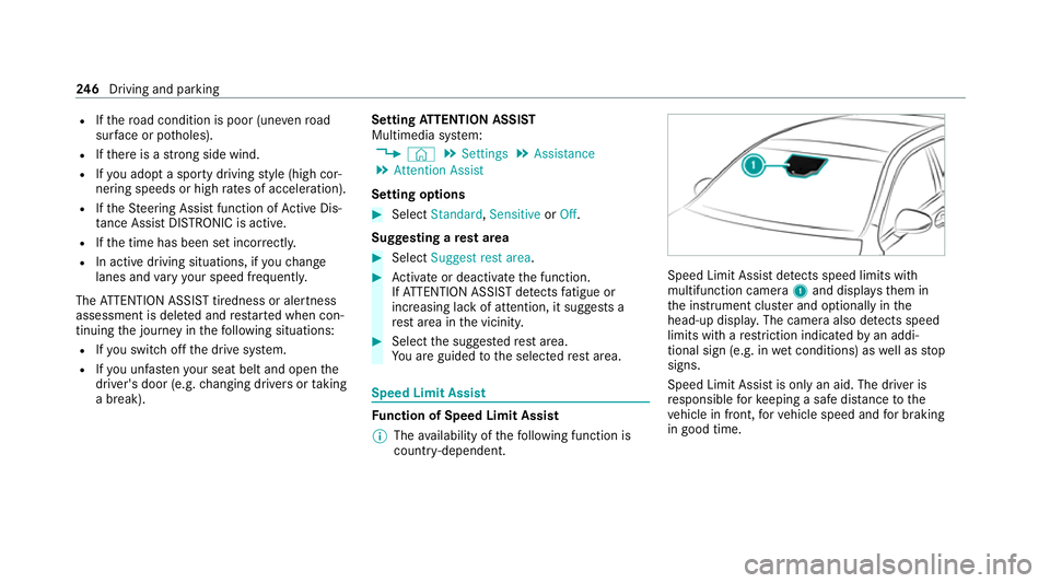 MERCEDES-BENZ EQC SUV 2019 Owners Manual R
Ifth ero ad condition is poor (une venro ad
sur face or po tholes).
R Ifth ere is a strong side wind.
R Ifyo u adopt a sporty driving style (high cor‐
nering speeds or high rates of acceleration). MERCEDES-BENZ EQC SUV 2019 Owners Manual R
Ifth ero ad condition is poor (une venro ad
sur face or po tholes).
R Ifth ere is a strong side wind.
R Ifyo u adopt a sporty driving style (high cor‐
nering speeds or high rates of acceleration).