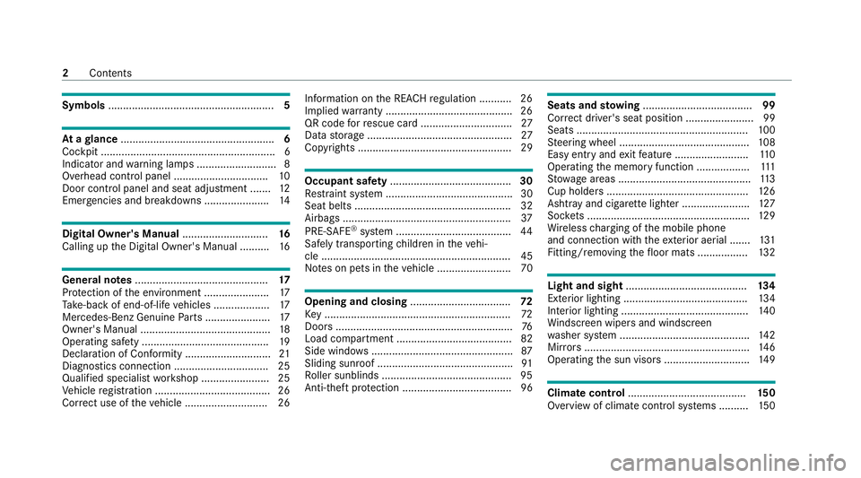 MERCEDES-BENZ EQC SUV 2019  Owners Manual Symbols
........................................................ 5At
agl ance .................................................... 6
Cockpit ...........................................................