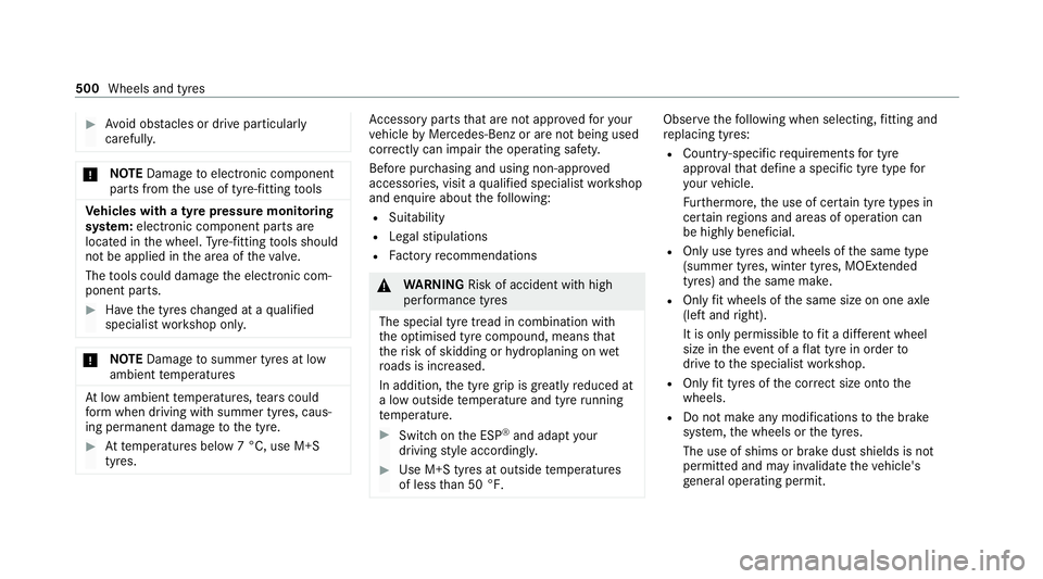 MERCEDES-BENZ EQC SUV 2019 Owners Manual #
Avoid obs tacles or drive pa rticular ly
carefully. *
NO
TEDama getoelectronic component
parts from the use of tyre-fitting tools Ve
hicles with a tyre pressure monitoring
sy stem: electronic compon MERCEDES-BENZ EQC SUV 2019 Owners Manual #
Avoid obs tacles or drive pa rticular ly
carefully. *
NO
TEDama getoelectronic component
parts from the use of tyre-fitting tools Ve
hicles with a tyre pressure monitoring
sy stem: electronic compon