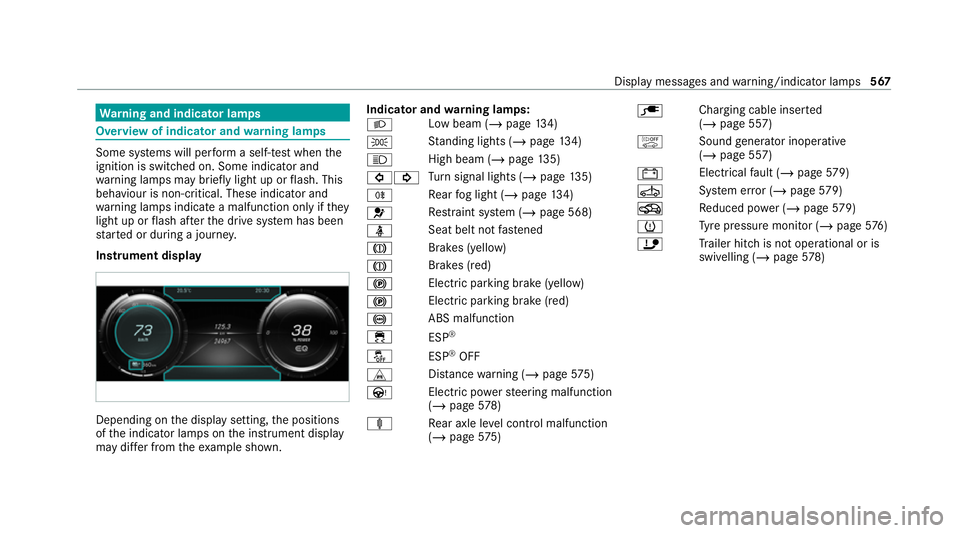 MERCEDES-BENZ EQC SUV 2019 Owners Manual Wa
rning and indicator lamps Overview of indicator and
warning lamps Some sy
stems will per form a self-test when the
ignition is switched on. Some indicator and
wa rning lamps may briefly light up or MERCEDES-BENZ EQC SUV 2019 Owners Manual Wa
rning and indicator lamps Overview of indicator and
warning lamps Some sy
stems will per form a self-test when the
ignition is switched on. Some indicator and
wa rning lamps may briefly light up or
