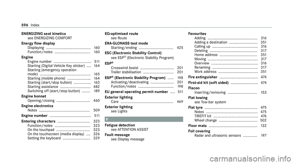 MERCEDES-BENZ EQC SUV 2019 Owners Manual ENERGIZING seat kinetics
see ENERGIZING COMFORT
Energy flow displ ay
Displ aying ............................................ 16 0
Fu nction/no tes ................................... 16 0
Engine Engi MERCEDES-BENZ EQC SUV 2019 Owners Manual ENERGIZING seat kinetics
see ENERGIZING COMFORT
Energy flow displ ay
Displ aying ............................................ 16 0
Fu nction/no tes ................................... 16 0
Engine Engi