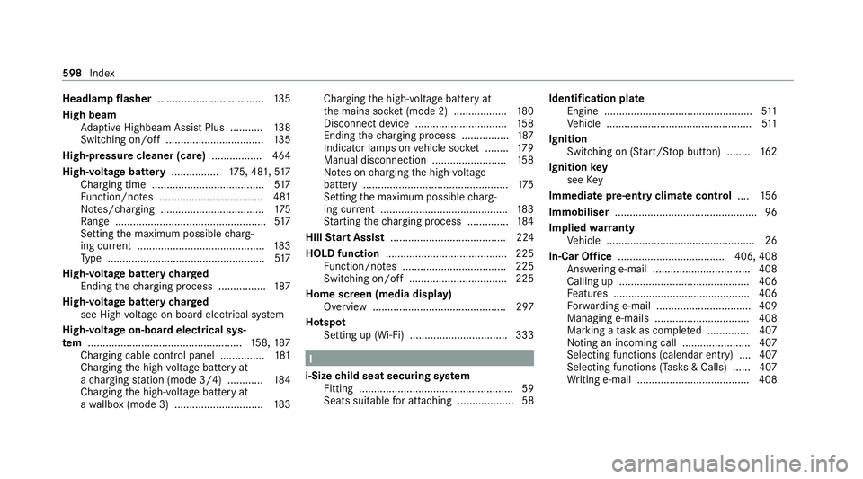 MERCEDES-BENZ EQC SUV 2019 Owners Manual Headlamp
flasher ................................... .135
High beam Adaptive Highbeam Assist Plus .......... .138
Switching on/off ................................. 13 5
High-pressure cleaner (care) . MERCEDES-BENZ EQC SUV 2019 Owners Manual Headlamp
flasher ................................... .135
High beam Adaptive Highbeam Assist Plus .......... .138
Switching on/off ................................. 13 5
High-pressure cleaner (care) .