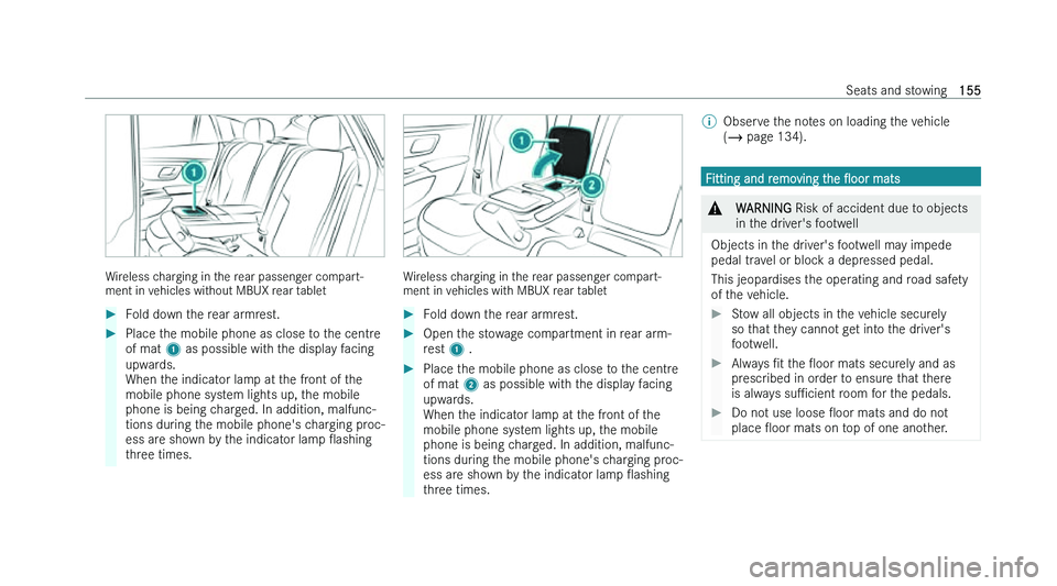 MERCEDES-BENZ EQS SALOON 2022  Owners Manual �W�i�r�e�l�e�s�s� �c�h�a�r�g�i�n�g� �i�n� �t�h�e� �r�e�a�r� �p�a�s�s�e�n�g�e�r� �c�o�m�p�a�r�t�-
�m�e�n�t� �i�n� �v
�e�h�i�c�l�e�s� �w�i�t�h�o�u�t� �M�B�U�X� �r�e�a�r� �t�a�b�l�e�t �
�F�o�l�d� �d�o�w