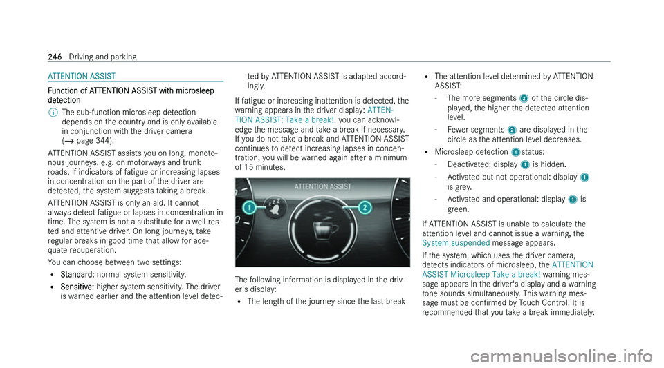 MERCEDES-BENZ EQS SALOON 2022  Owners Manual �A�T�T�E�N�T�I�O�N� �A�S�S�I�S�T
�F�u�n�c�t�i�o�n� �o�f� �A�T�T�E�N�T�I�O�N� �A�S�S�I�S�T� �w�i�t�h� �m�i�c�r�o�s�l�e�e�p
�d�e
�t�e�c�t�i�o�n
�% �T�h�e� �s�u�b�-�f�u�n�c�t�i�o�n� �m�i�c�r�o�s�l�e�e�p�