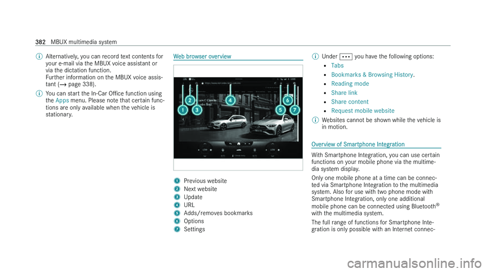 MERCEDES-BENZ EQS SALOON 2022  Owners Manual �%
�A�l�t�e�r�n�a�t�i�v�e�l�y�,� �y�o�u� �c�a�n� �r�e�c�o�r�d� �t�e�x�t� �c�o�n�t�e�n�t�s� �f�o�r
�y �o�u�r� �e�-�m�a�i�l� �v�i�a� �t�h�e� �M�B�U�X� �v�o�i�c�e� �a�s�s�i�s�t�a�n�t� �o�r
�v�i�a� �t�h�e