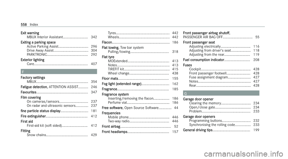 MERCEDES-BENZ EQS SALOON 2022  Owners Manual �E�x�i�t� �w�a�r�n�i�n�g
�M�B�U�X� �I�n�t �e�r�i�o�r� �A�s�s�i�s�t�a�n�t�.�.�.�.�.�.�.�.�.�.�.�.�.�.�.�.�.�.�.�.�.�.�.�.�. �3�4�2
�E�x�i�t�i�n�g� �a� �p�a�r�k�i�n�g� �s�p�a�c�e �A�c�t�i�v�e� �P�a�r�k�