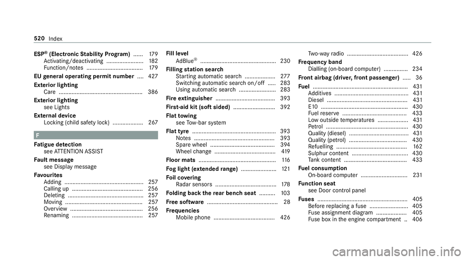 MERCEDES-BENZ G-CLASS SUV 2018 Owners Manual ESP
®
(Electronic Stability Prog ram) ...... 17 9
Ac tivating/deactivating ...................... .182
Fu nction/no tes ................................... 17 9
EU general operating permit number ... MERCEDES-BENZ G-CLASS SUV 2018 Owners Manual ESP
®
(Electronic Stability Prog ram) ...... 17 9
Ac tivating/deactivating ...................... .182
Fu nction/no tes ................................... 17 9
EU general operating permit number ...