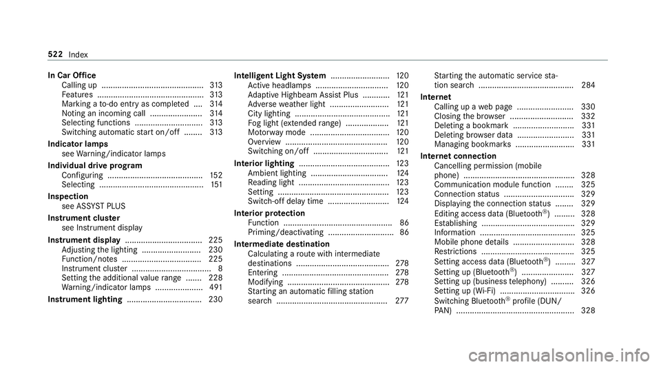 MERCEDES-BENZ G-CLASS SUV 2018 Owners Manual In Car Of
fice
Calling up ............................................ .313
Fe atures .............................................. .313
Marking a to-do entry as compl eted ....3 14
Noting an incomin MERCEDES-BENZ G-CLASS SUV 2018 Owners Manual In Car Of
fice
Calling up ............................................ .313
Fe atures .............................................. .313
Marking a to-do entry as compl eted ....3 14
Noting an incomin