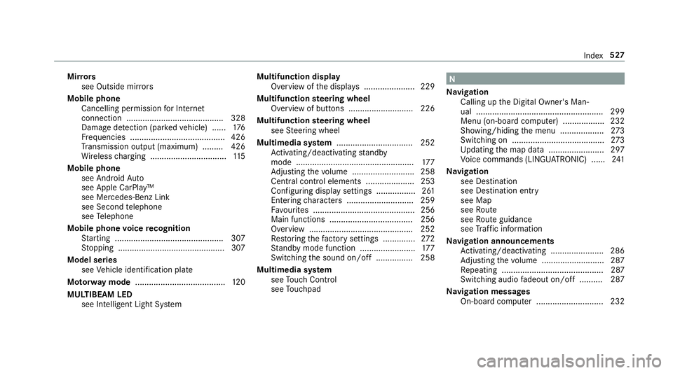 MERCEDES-BENZ G-CLASS SUV 2018 Owners Manual Mir
rors
see Outside mir rors
Mobile phone Cancelling permission for Internet
connection ......................................... .328
Damage de tection (pa rked vehicle) ...... 176
Fr equencies .... MERCEDES-BENZ G-CLASS SUV 2018 Owners Manual Mir
rors
see Outside mir rors
Mobile phone Cancelling permission for Internet
connection ......................................... .328
Damage de tection (pa rked vehicle) ...... 176
Fr equencies ....