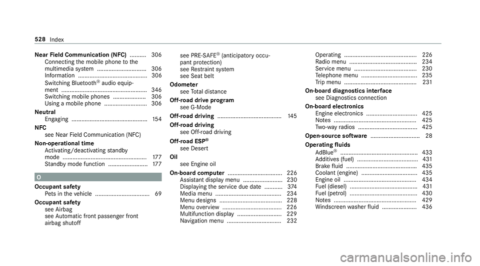 MERCEDES-BENZ G-CLASS SUV 2018 Owners Manual Ne
arField Communication (NFC) .......... 306
Connecting the mobile phone tothe
multimedia sy stem .............................. 306
Information .......................................... 306
Switchi MERCEDES-BENZ G-CLASS SUV 2018 Owners Manual Ne
arField Communication (NFC) .......... 306
Connecting the mobile phone tothe
multimedia sy stem .............................. 306
Information .......................................... 306
Switchi