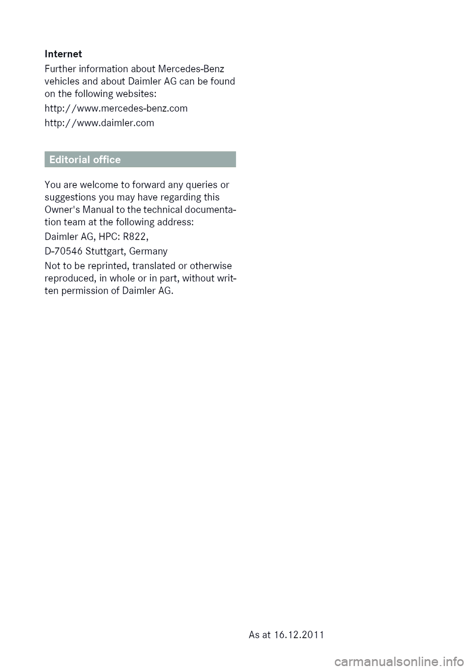 MERCEDES-BENZ G-CLASS SUV 2012 Owners Manual MERCEDES-BENZ G-CLASS SUV 2012 Owners Manual