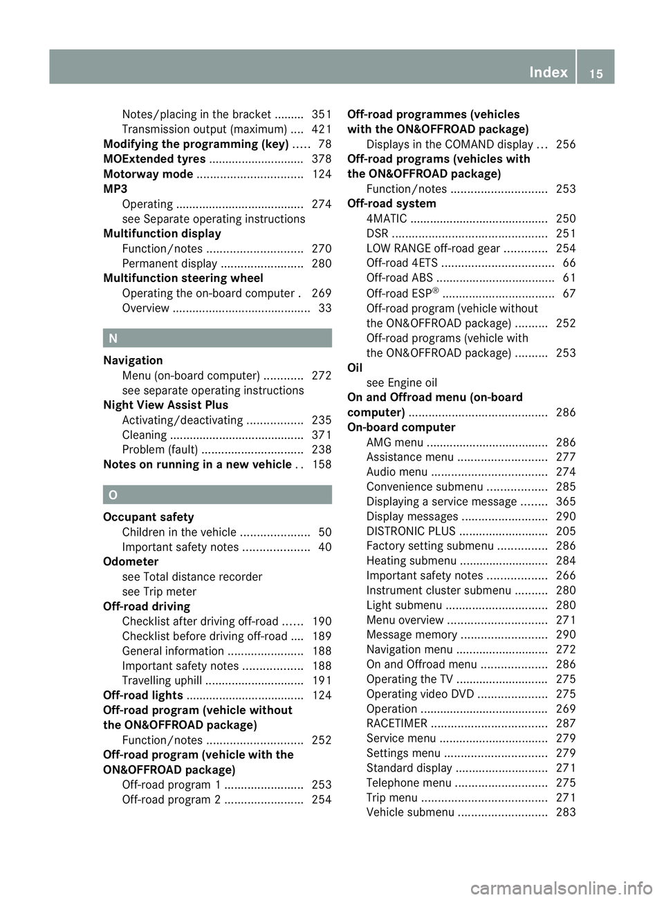 MERCEDES-BENZ GL SUV 2012 User Guide Notes/placing in th
ebracke t........ .351
Transmissio noutput (maximum ).... 421
Modifying the programming (key) .....78
MOExtende dtyres ............................. 378
Motor waym ode ............