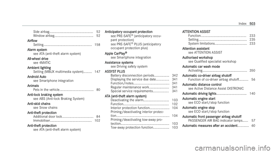 MERCEDES-BENZ GLA SUV 2020  Owners Manual Side airbag.............................................. 52
Wi ndow airbag......................................... 52
Air0 ow
Air0ow
Setting................................................... 158
