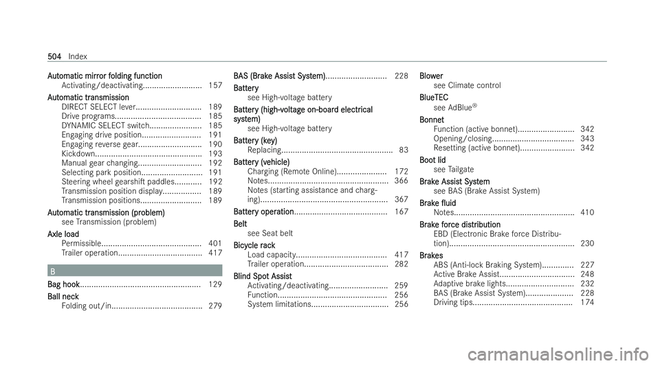 MERCEDES-BENZ GLA SUV 2020  Owners Manual A
A
ut
ut omatic mirr
omatic mirr or f
or folding function
olding function
Ac tivating/deactivating.......................... 157
A
A ut
ut omatic tr
omatic tr ansmission
ansmission
DIRECT SELECT le v