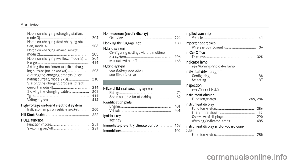 MERCEDES-BENZ GLA SUV 2020  Owners Manual No
tes on charging (charging station,
mode 3)................................................ .204
No tes on charging (fast charging sta-
tion, mode 4)......................................... 206
No 