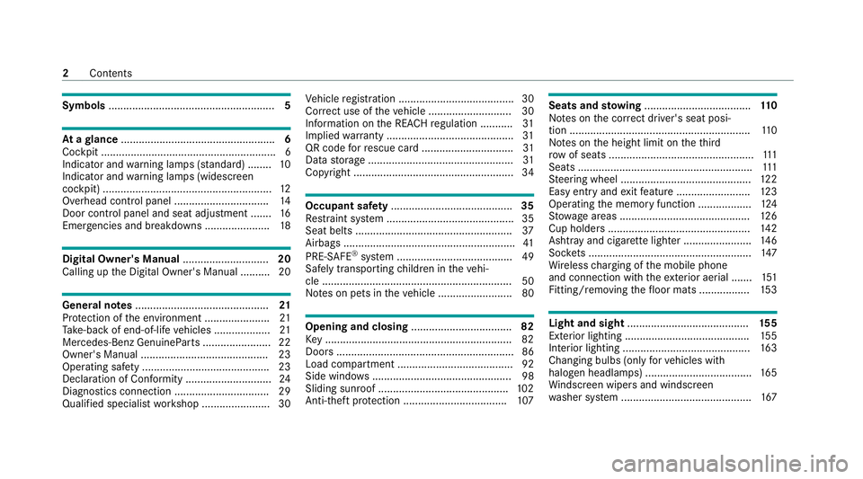 MERCEDES-BENZ GLB SUV 2019  Owners Manual Symbols
........................................................ 5At
agl ance .................................................... 6
Cockpit ...........................................................