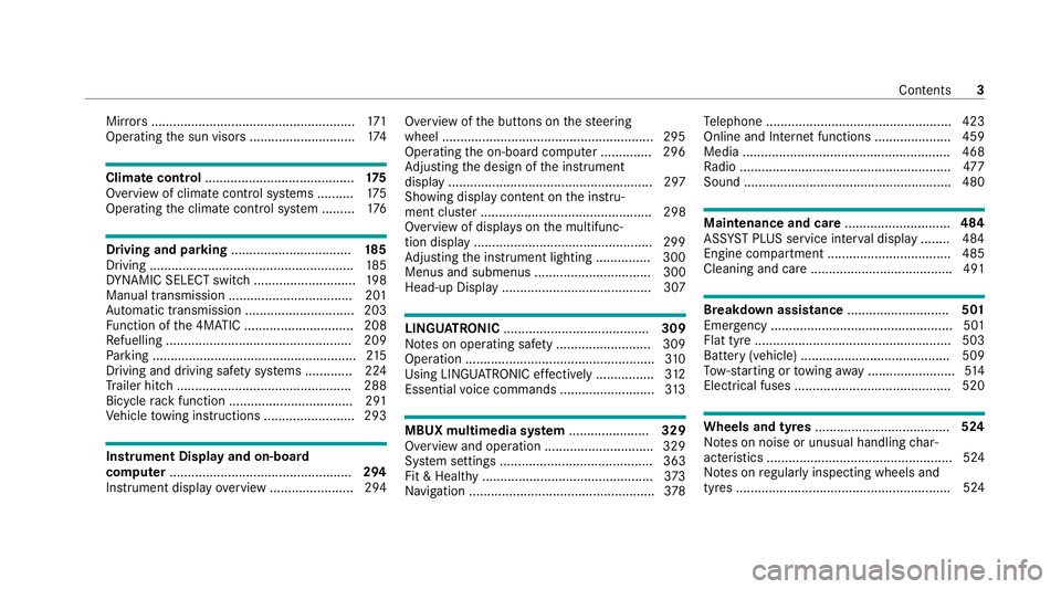MERCEDES-BENZ GLB SUV 2019  Owners Manual Mir
rors ........................................................ 171
Operating the sun visors ............................. 174Climate control
......................................... 175
Overview o