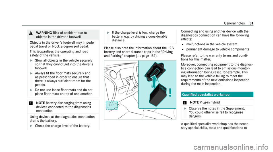 MERCEDES-BENZ GLC COUPE 2021 Owners Guide &
WARNING Risk of accident due to
objects in the driver's foot we ll
Objects in the driver's foot we ll may impede
pedal tr avel or block a depressed pedal.
This jeopardises the operating and MERCEDES-BENZ GLC COUPE 2021 Owners Guide &
WARNING Risk of accident due to
objects in the driver's foot we ll
Objects in the driver's foot we ll may impede
pedal tr avel or block a depressed pedal.
This jeopardises the operating and