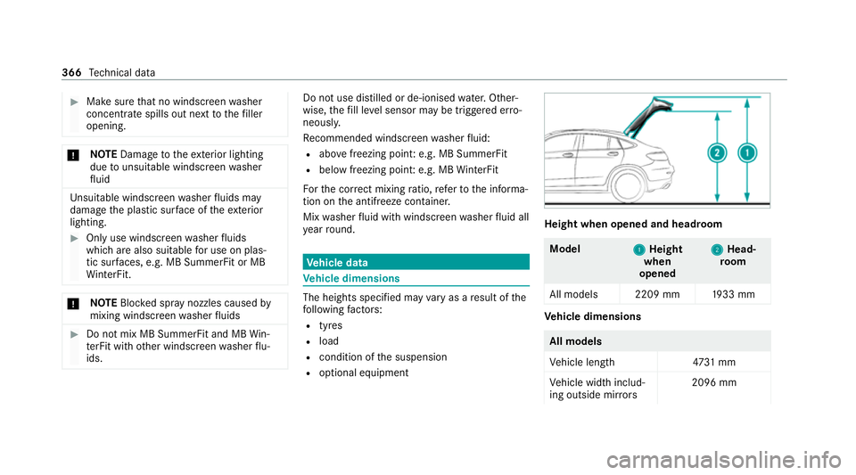 MERCEDES-BENZ GLC COUPE 2021 Owners Manual #
Make sure that no windscre enwasher
concentrate spills out next tothefiller
opening. *
NO
TEDama getotheex terior lighting
due tounsuitable windsc reen washer
fl uid Uns
uitable windsc reen washer f MERCEDES-BENZ GLC COUPE 2021 Owners Manual #
Make sure that no windscre enwasher
concentrate spills out next tothefiller
opening. *
NO
TEDama getotheex terior lighting
due tounsuitable windsc reen washer
fl uid Uns
uitable windsc reen washer f