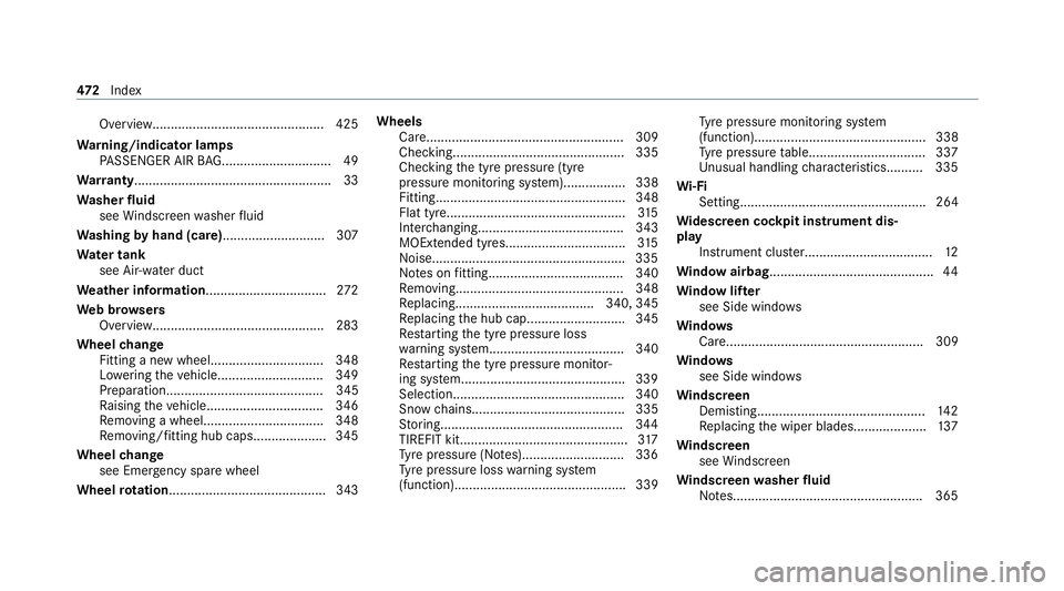 MERCEDES-BENZ GLC COUPE 2021 Owners Manual Overview............................................... 425
Wa rning/indicator lamps
PA SSENGER AIR BAG.............................. 49
Wa rranty ..................................................... MERCEDES-BENZ GLC COUPE 2021 Owners Manual Overview............................................... 425
Wa rning/indicator lamps
PA SSENGER AIR BAG.............................. 49
Wa rranty .....................................................