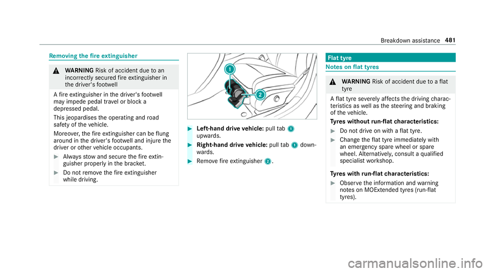 MERCEDES-BENZ GLC COUPE 2019 Owners Manual Re
moving the fire extinguisher &
WARNING Risk of accident due toan
incor rectly secu redfire extinguisher in
th e driver's foot we ll
A fire extinguisher in the driver's foot we ll
may impede MERCEDES-BENZ GLC COUPE 2019 Owners Manual Re
moving the fire extinguisher &
WARNING Risk of accident due toan
incor rectly secu redfire extinguisher in
th e driver's foot we ll
A fire extinguisher in the driver's foot we ll
may impede