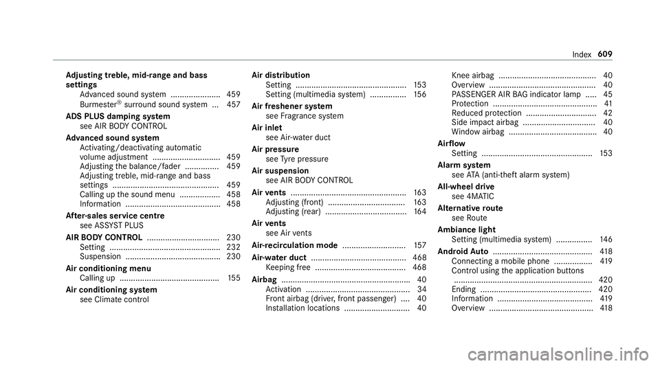 MERCEDES-BENZ GLC COUPE 2019  Owners Manual Ad
justing treble, mid- range and bass
settings
Adva nced sound sy stem ......................4 59
Burmes ter®
sur round sound sy stem ... 457
ADS PLUS damping sy stem
see AIR BODY CONTROL
Ad vanced 