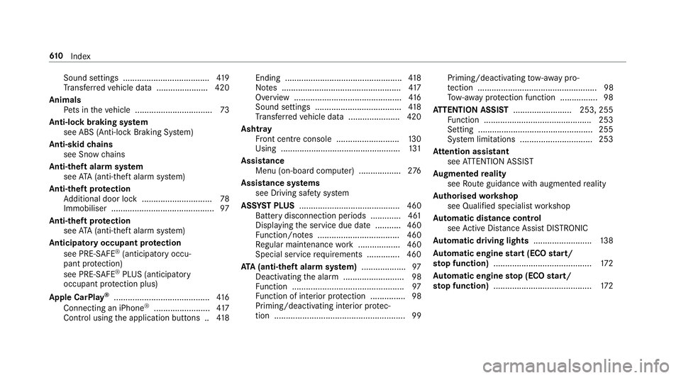 MERCEDES-BENZ GLC COUPE 2019 Owners Manual Sound settings .....................................
419
Tr ans ferred vehicle data ......................4 20
Animals Pets in theve hicle ................................. 73
Anti-lock braking sy ste MERCEDES-BENZ GLC COUPE 2019 Owners Manual Sound settings .....................................
419
Tr ans ferred vehicle data ......................4 20
Animals Pets in theve hicle ................................. 73
Anti-lock braking sy ste