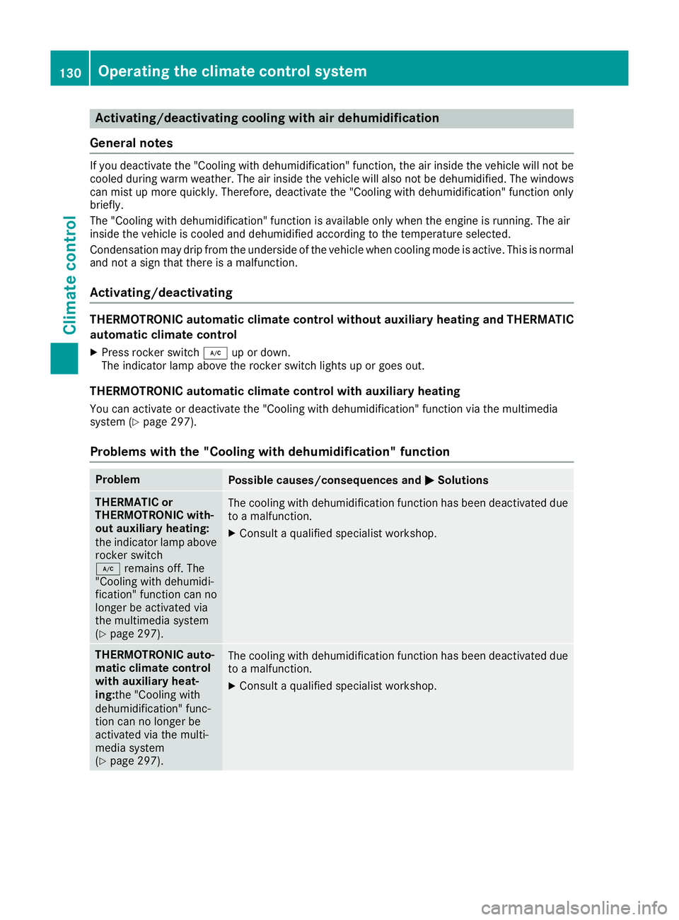 MERCEDES-BENZ GLC COUPE 2016 Owners Manual Activating/deactivating cooling with air dehumidification
General notes If you deactivate the "Cooling with dehumidification" function, the air inside the vehicle will not be
cooled during war MERCEDES-BENZ GLC COUPE 2016 Owners Manual Activating/deactivating cooling with air dehumidification
General notes If you deactivate the "Cooling with dehumidification" function, the air inside the vehicle will not be
cooled during war