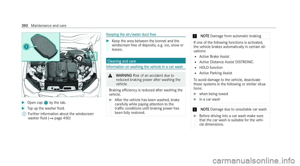 MERCEDES-BENZ GLC SUV 2022  Owners Manual �
�O�p�e�n� �c�a�p�  �1� �b �y� �t�h�e� �t�a�b�.�
�T�o�p� �u�p� �t�h�e� �w�a�s�h�e�r�  O�u�i�d�.
�% �F�u�r�t�h�e�r� �i�n�f�o�r�m�a�t�i�o�n� �a�b�o�u�t� �t�h�e� �w�i�n�d�s�c�r�e�e�n
�w

�a�s�h�e�r� 