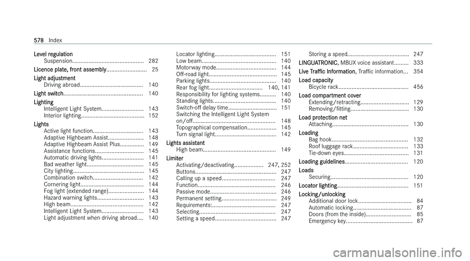 MERCEDES-BENZ GLC SUV 2022  Owners Manual �L�e�v�e�l� �r�e�g�u�l�a�t�i�o�n
�S�u�s�p�e�n�s�i�o�n�.�.�.�.�.�.�.�.�.�.�.�.�.�.�.�.�.�.�.�.�.�.�.�.�.�.�.�.�.�.�.�.�.�.�.�.�.�.�.�.�.�.�.�. �2�8�2
�L�i�c�e�n�c�e� �p�l�a�t�e�,� �f�r�o�n�t� �a�s�s�e�