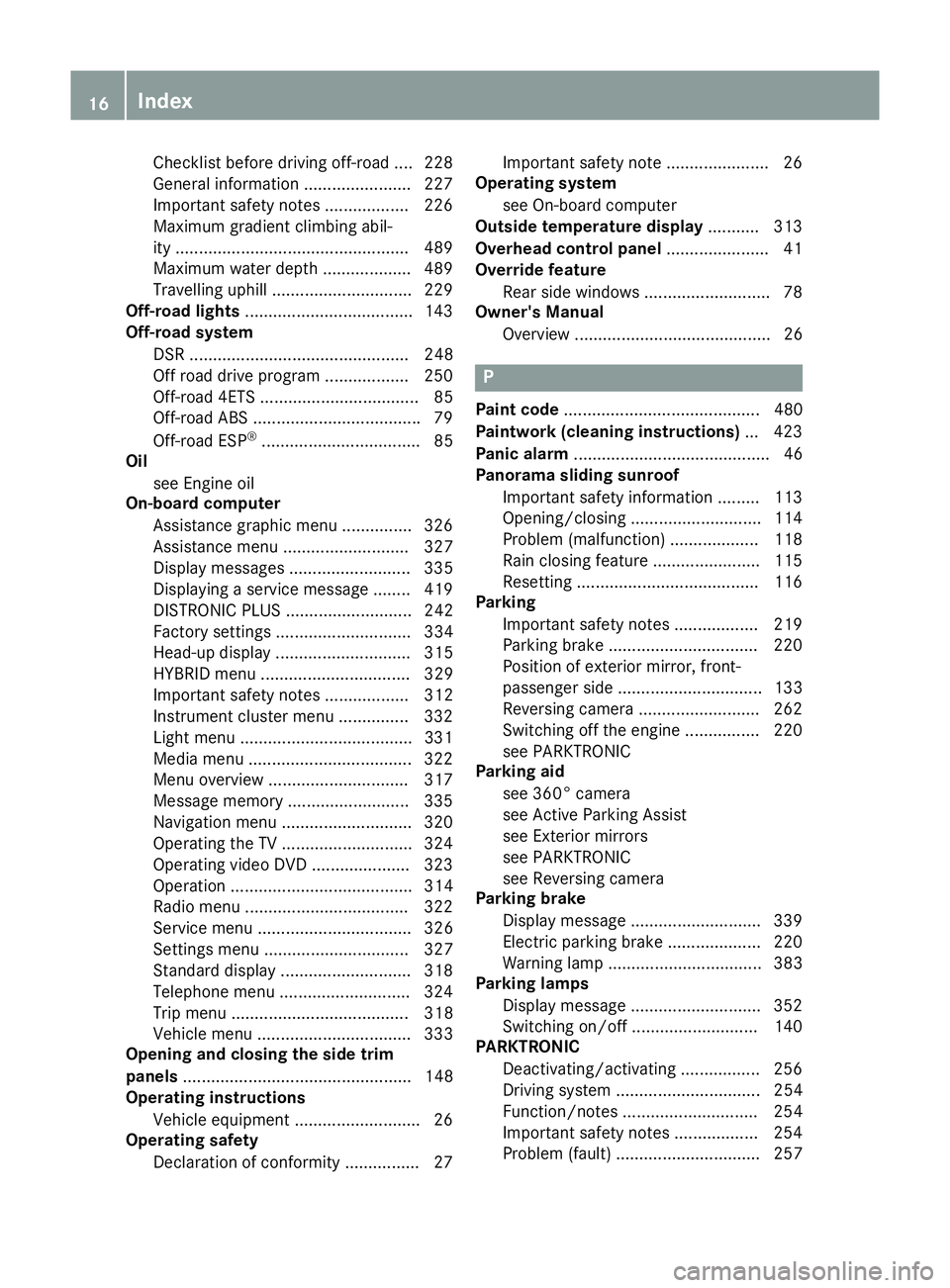 MERCEDES-BENZ GLC SUV 2015  Owners Manual Checklist before driving off-road .... 228
General information ......................
.227
Important safety notes .................. 226
Maximum gradient climbing abil-
ity ...........................