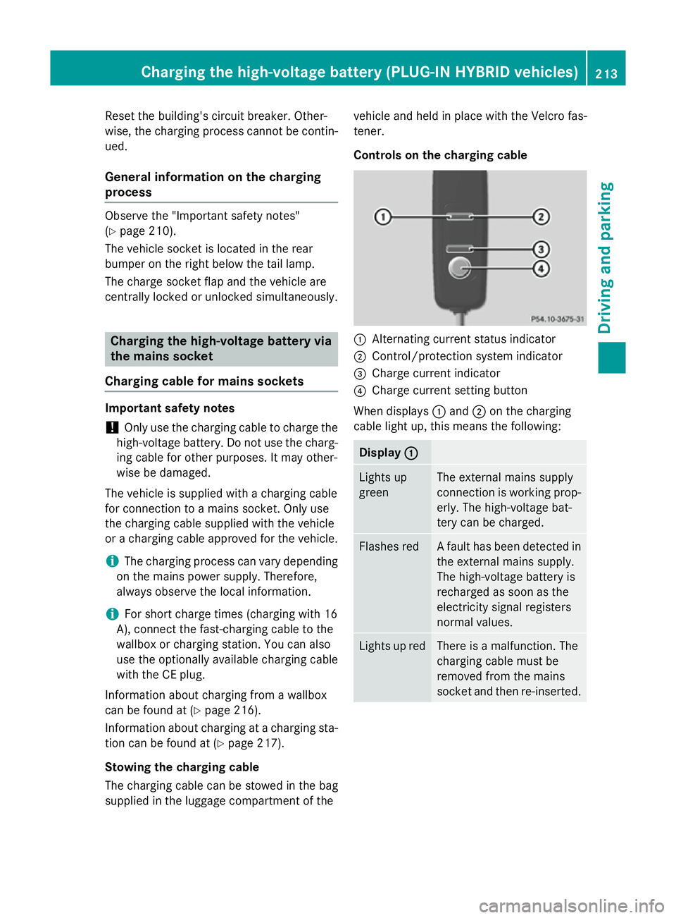 MERCEDES-BENZ GLC SUV 2015 Owners Manual Reset the building's circuit breaker. Other-
wise, the charging process cannot be contin- ued.
General information on the charging
process Observe the "Important safety notes"
(Y page 210) MERCEDES-BENZ GLC SUV 2015 Owners Manual Reset the building's circuit breaker. Other-
wise, the charging process cannot be contin- ued.
General information on the charging
process Observe the "Important safety notes"
(Y page 210)