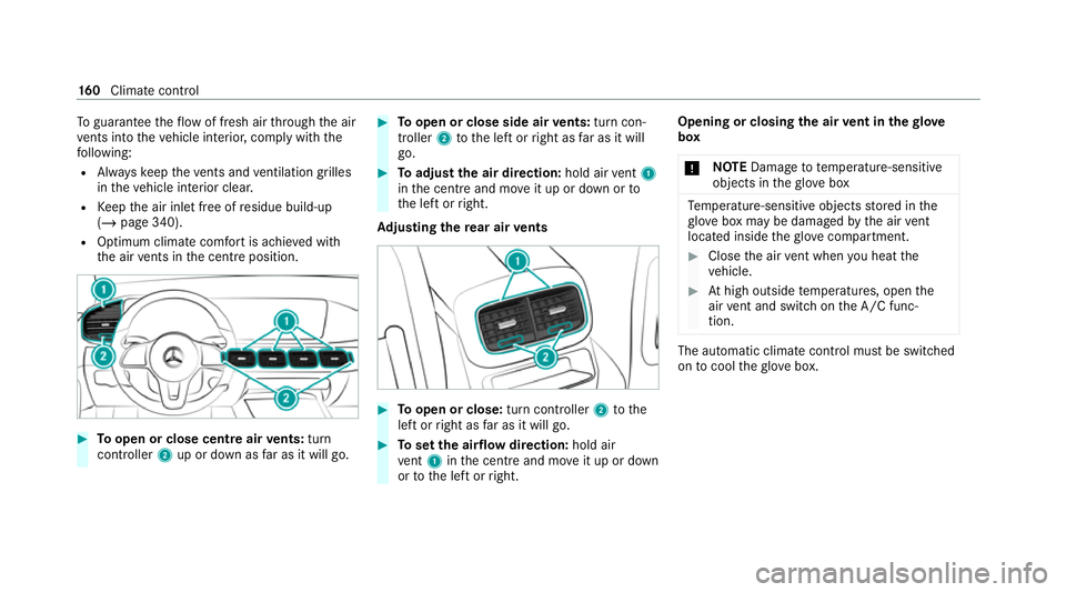 MERCEDES-BENZ GLE COUPE 2021 Owners Manual To
guarantee theflow of fresh air thro ugh the air
ve nts into theve hicle interior, comply with the
fo llowing:
R Alw ayske ep theve nts and ventilation grilles
in theve hicle interior clear.
R Keep MERCEDES-BENZ GLE COUPE 2021 Owners Manual To
guarantee theflow of fresh air thro ugh the air
ve nts into theve hicle interior, comply with the
fo llowing:
R Alw ayske ep theve nts and ventilation grilles
in theve hicle interior clear.
R Keep