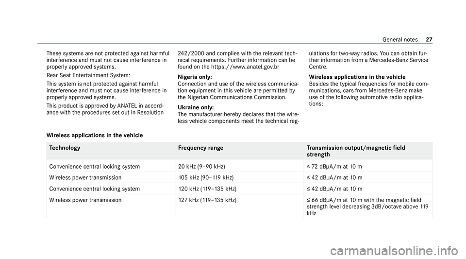MERCEDES-BENZ GLE COUPE 2021 Owners Manual These sy
stems are not pr otected against harmful
inter fere nce and mu stnot cause inter fere nce in
proper lyappr oved sy stems.
Re ar Seat Ente rtainment Sy stem:
This sy stem is not pr otected aga MERCEDES-BENZ GLE COUPE 2021 Owners Manual These sy
stems are not pr otected against harmful
inter fere nce and mu stnot cause inter fere nce in
proper lyappr oved sy stems.
Re ar Seat Ente rtainment Sy stem:
This sy stem is not pr otected aga