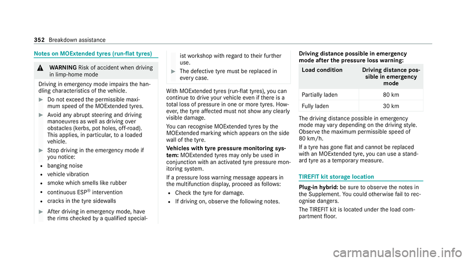 MERCEDES-BENZ GLE COUPE 2021 Owners Manual Note
s on MOExtended tyres (run-flat tyres) &
WARNING Risk of accident when driving
in limp -home mode
Driving in emergency mode impairs the han‐
dling characteristics of theve hicle. #
Do not excee MERCEDES-BENZ GLE COUPE 2021 Owners Manual Note
s on MOExtended tyres (run-flat tyres) &
WARNING Risk of accident when driving
in limp -home mode
Driving in emergency mode impairs the han‐
dling characteristics of theve hicle. #
Do not excee