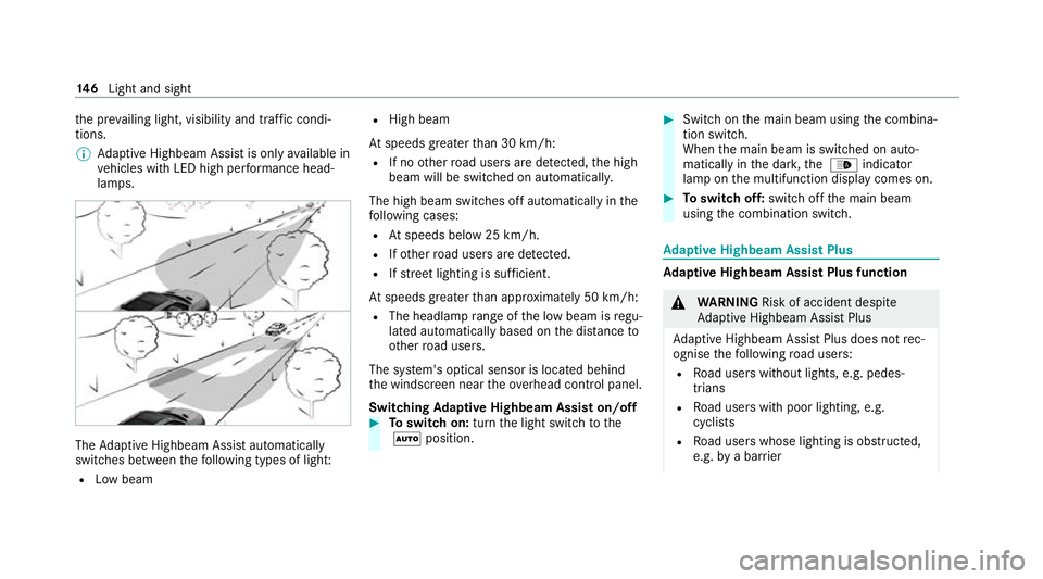 MERCEDES-BENZ GLE COUPE 2020 Owners Manual th
e pr evailing light, visibility and traf fic condi‐
tions.
% Adaptive Highbeam Assist is on lyavailable in
ve hicles with LED high per form ance head‐
lamps. The
Adaptive Highbeam Assist automa MERCEDES-BENZ GLE COUPE 2020 Owners Manual th
e pr evailing light, visibility and traf fic condi‐
tions.
% Adaptive Highbeam Assist is on lyavailable in
ve hicles with LED high per form ance head‐
lamps. The
Adaptive Highbeam Assist automa