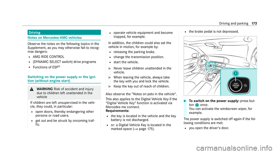 MERCEDES-BENZ GLE COUPE 2020 Owners Manual Driving
Note
s on Mercedes-AMG vehicles Obser
vethe no tes on thefo llowing topics in the
Supplement, as you may otherwise failto recog‐
nise dangers:
R AMG RIDE CONTROL
R (DYNAMIC SELECT switch) dr MERCEDES-BENZ GLE COUPE 2020 Owners Manual Driving
Note
s on Mercedes-AMG vehicles Obser
vethe no tes on thefo llowing topics in the
Supplement, as you may otherwise failto recog‐
nise dangers:
R AMG RIDE CONTROL
R (DYNAMIC SELECT switch) dr