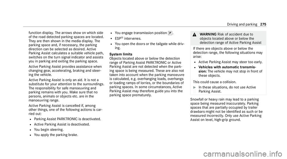 MERCEDES-BENZ GLE COUPE 2020 Owners Manual function displa
y.The ar rowsshow on which side
of thero ad de tected pa rking spaces are located.
They are then shown in the media displa y.The
parking space and, if necessar y,the parking
direction MERCEDES-BENZ GLE COUPE 2020 Owners Manual function displa
y.The ar rowsshow on which side
of thero ad de tected pa rking spaces are located.
They are then shown in the media displa y.The
parking space and, if necessar y,the parking
direction