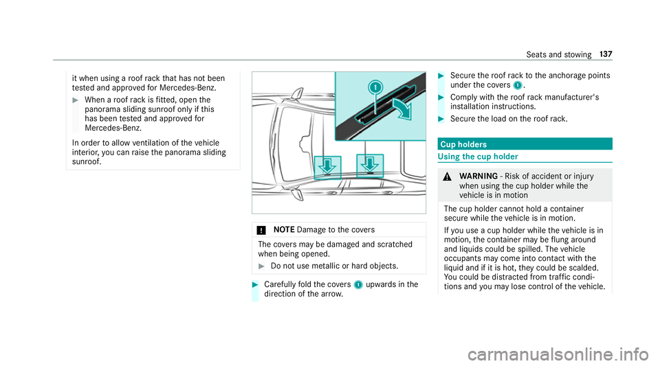 MERCEDES-BENZ GLE COUPE 2019 Owners Manual it when using a
roof rack th at has not been
te sted and appr ovedfo r Mercedes-Benz. #
When a roof rack isfitted, open the
panorama sliding sunroof only if this
has been tested and appr oved for
Merc MERCEDES-BENZ GLE COUPE 2019 Owners Manual it when using a
roof rack th at has not been
te sted and appr ovedfo r Mercedes-Benz. #
When a roof rack isfitted, open the
panorama sliding sunroof only if this
has been tested and appr oved for
Merc