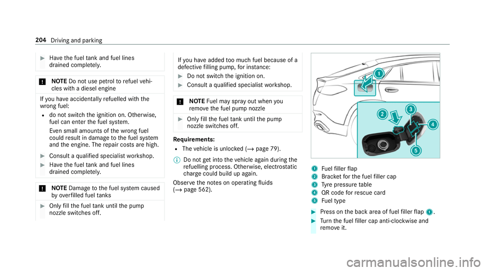 MERCEDES-BENZ GLE COUPE 2019 Owners Manual #
Have the fuel tank and fuel lines
drained compl etely. *
NO
TEDo not use petrol torefuel vehi‐
cles with a diesel engine If
yo u ha veacciden tally refuelled with the
wrong fuel:
R do not swit cht MERCEDES-BENZ GLE COUPE 2019 Owners Manual #
Have the fuel tank and fuel lines
drained compl etely. *
NO
TEDo not use petrol torefuel vehi‐
cles with a diesel engine If
yo u ha veacciden tally refuelled with the
wrong fuel:
R do not swit cht