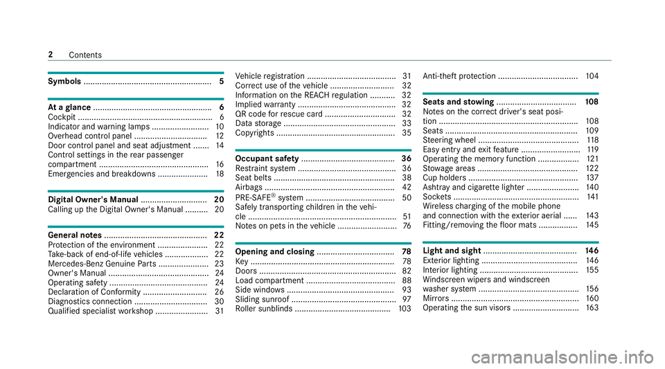 MERCEDES-BENZ GLE COUPE 2019  Owners Manual Symbols
........................................................ 5At
agl ance .................................................... 6
Cockpit ...........................................................