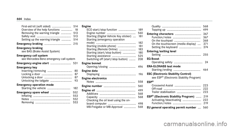 MERCEDES-BENZ GLE COUPE 2019 Owners Manual Fir
st-aid kit (so ftsided) ........................ 514
Overview of the help functions .............. 18
Re moving thewa rning triangle ............ .513
Saf etyve st ................................ MERCEDES-BENZ GLE COUPE 2019 Owners Manual Fir
st-aid kit (so ftsided) ........................ 514
Overview of the help functions .............. 18
Re moving thewa rning triangle ............ .513
Saf etyve st ................................