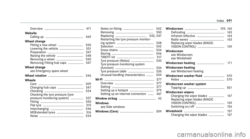 MERCEDES-BENZ GLE COUPE 2019  Owners Manual Overview ..............................................4
71
We bsite
Calling up ............................................ 469
Wheel change
Fitting a new wheel ............................ .550
Lo w