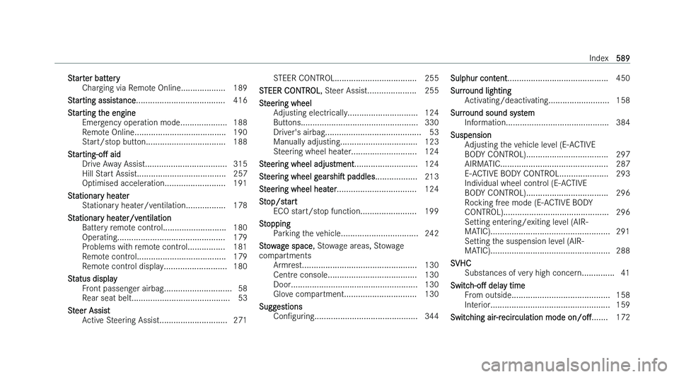 MERCEDES-BENZ GLE SUV 2022  Owners Manual �S�t�a�r�t�e�r� �b�a�t�t�e�r�y
�C�h�a�r �g�i�n�g� �v�i�a� �R�e�m�o�t�e� �O�n�l�i�n�e�.�.�.�.�.�.�.�.�.�.�.�.�.�.�.�.�.�.�. �1�8�9
�S�t�a�r�t�i�n�g� �a�s�s�i�s�t�a�n�c�e �.�.�.�.�.�.�.�.�.�.�.�.�.�.�.�