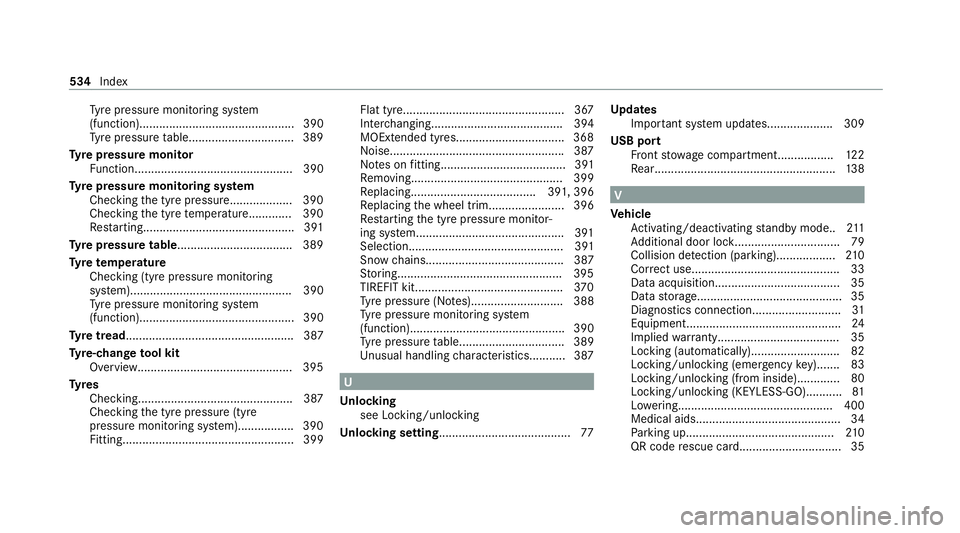 MERCEDES-BENZ GLE SUV 2021 Owners Manual Ty
re pressure monitoring sy stem
(function)............................................... 390
Ty re pressure table................................ 389
Ty re pressure moni tor
Fu nction.............. MERCEDES-BENZ GLE SUV 2021 Owners Manual Ty
re pressure monitoring sy stem
(function)............................................... 390
Ty re pressure table................................ 389
Ty re pressure moni tor
Fu nction..............
