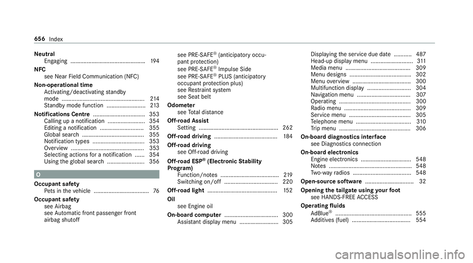 MERCEDES-BENZ GLE SUV 2019 Owners Manual Ne
utral
Engaging .............................................. 194
NFC see Near Field Communication (NFC)
No n-operational time
Ac tivating/deactivating standby
mode ................................ MERCEDES-BENZ GLE SUV 2019 Owners Manual Ne
utral
Engaging .............................................. 194
NFC see Near Field Communication (NFC)
No n-operational time
Ac tivating/deactivating standby
mode ................................