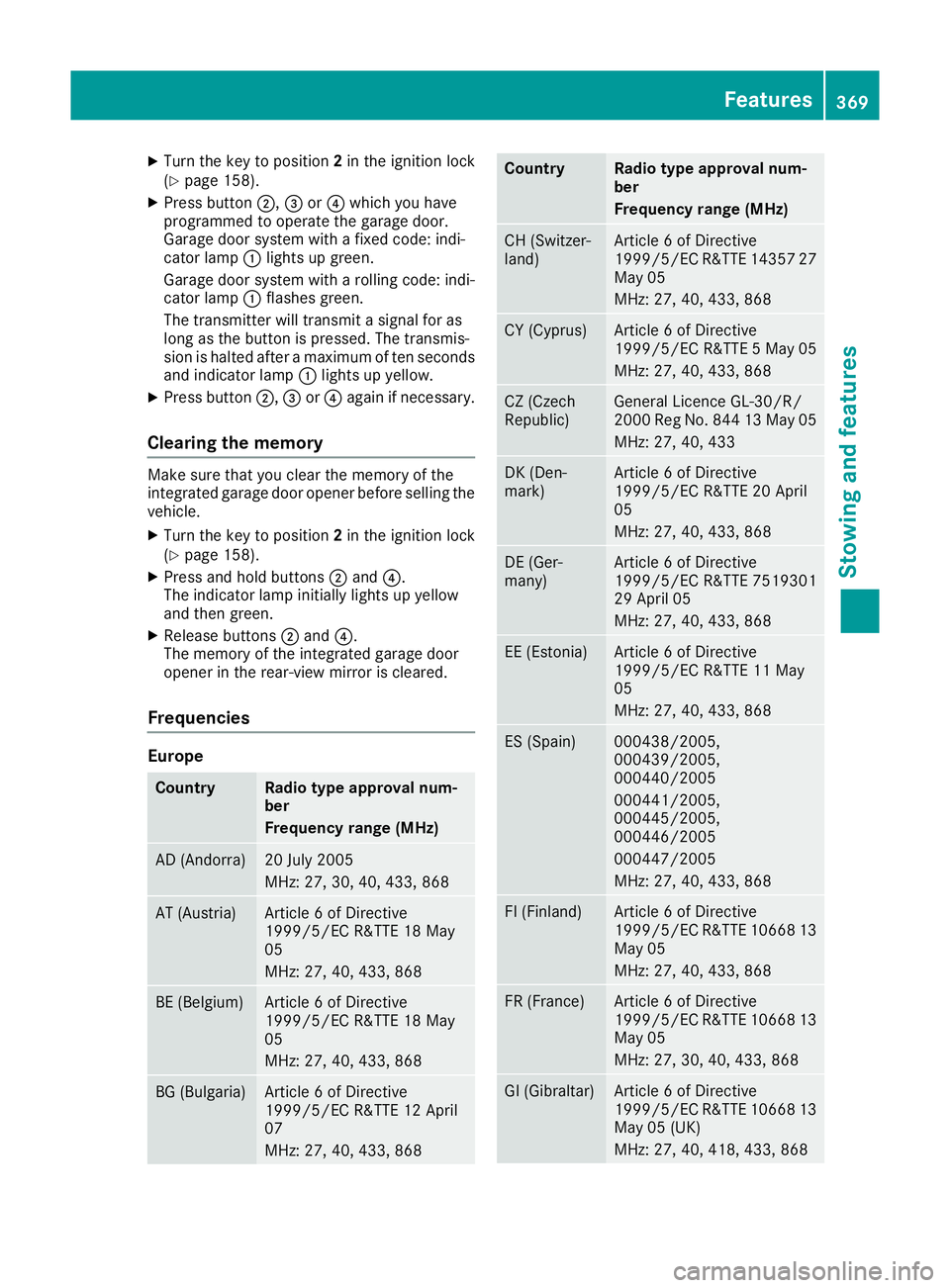 MERCEDES-BENZ GLE SUV 2015 Owners Manual X
Turn the key to position 2in the ignition lock
(Y page 158).
X Press button ;,=or? which you have
programmed to operate the garage door.
Garage door system with a fixed code: indi-
cator lamp :light MERCEDES-BENZ GLE SUV 2015 Owners Manual X
Turn the key to position 2in the ignition lock
(Y page 158).
X Press button ;,=or? which you have
programmed to operate the garage door.
Garage door system with a fixed code: indi-
cator lamp :light