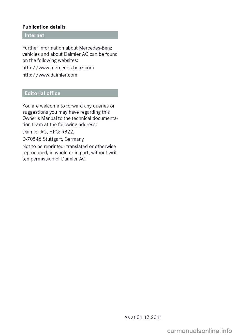 MERCEDES-BENZ GLK SUV 2012  Owners Manual 