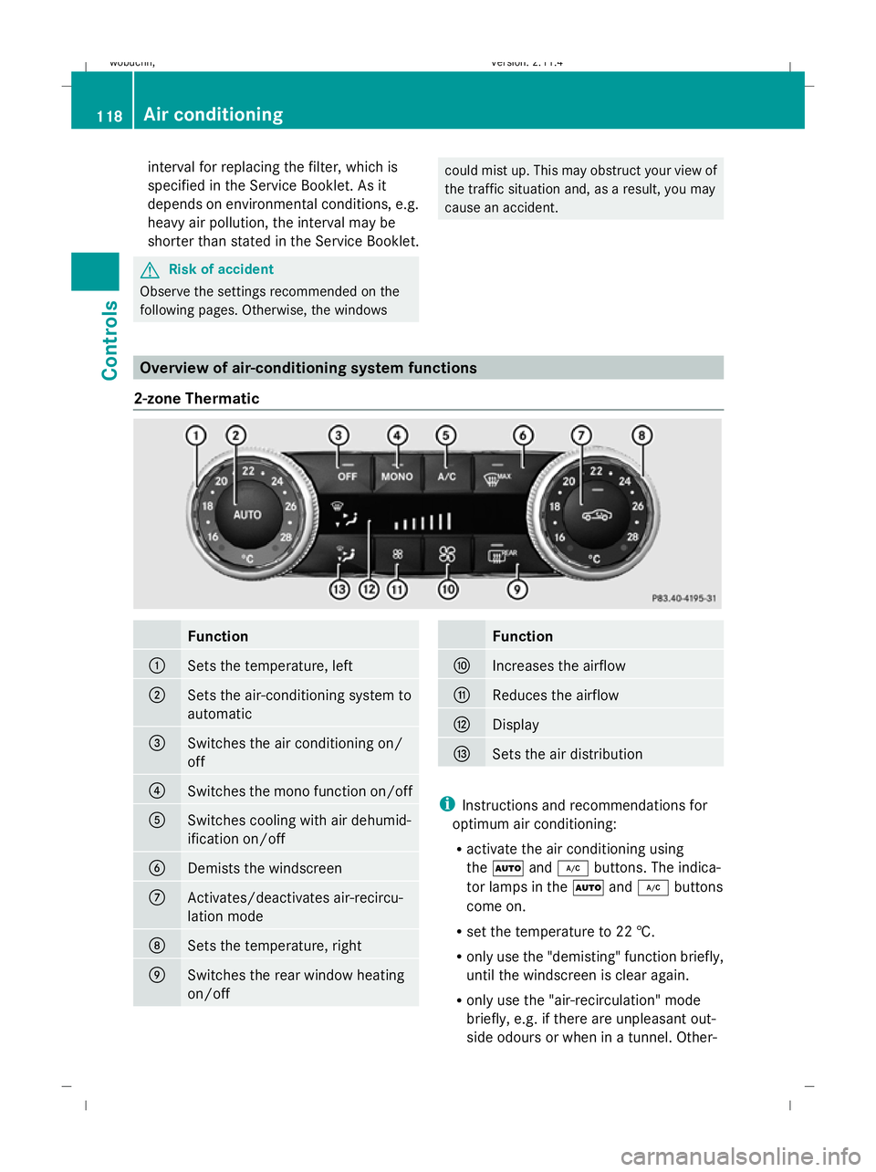 MERCEDES-BENZ GLK SUV 2008 Owners Manual interval for replacing the filter, which is
specified in the Service Booklet. As it
depends on environmental conditions, e.g.
heavy air pollution, the interval may be
shorter than stated in the Servic MERCEDES-BENZ GLK SUV 2008 Owners Manual interval for replacing the filter, which is
specified in the Service Booklet. As it
depends on environmental conditions, e.g.
heavy air pollution, the interval may be
shorter than stated in the Servic